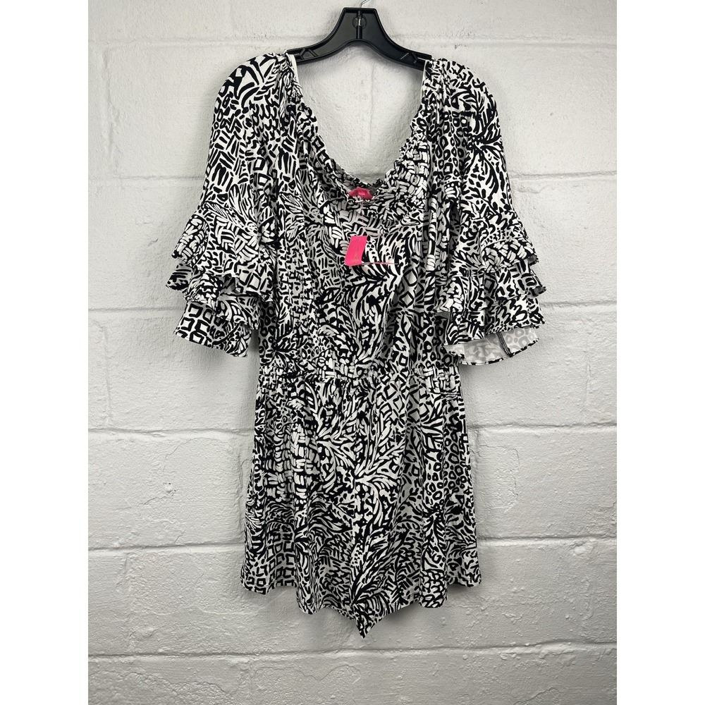 Lilly Pulitzer Calla Romper Large Onyx Home Slice Black White Pineapple NWT - Picture 6 of 13